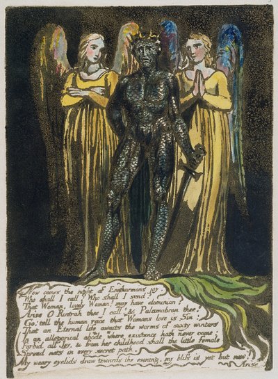 "الآن يأتي الليل ..." اللوحة 7 من "أوروبا". نبوءة ، 1794 (نقش بارز مطبوع باللون البني الداكن مع مرحاض على الورق) بواسطة وليام بليك